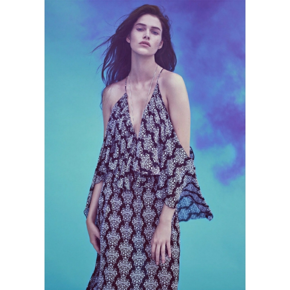 ❤SOLD❤ ZARA // flowy cold shoulder ruffle dress - Picture 1 of 15